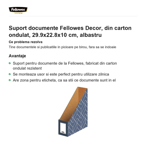 Suport documente Fellowes Decor, din carton ondulat, 29.9x22.8x10 cm, albastru [1]