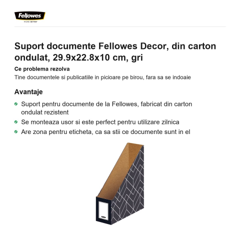 Suport documente Fellowes Decor, din carton ondulat, 29.9x22.8x10 cm, gri [1]