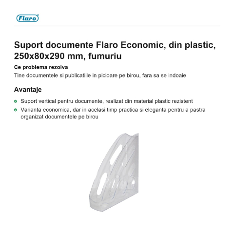Suport documente Flaro Economic, din plastic, 250x80x290 mm, fumuriu [1]
