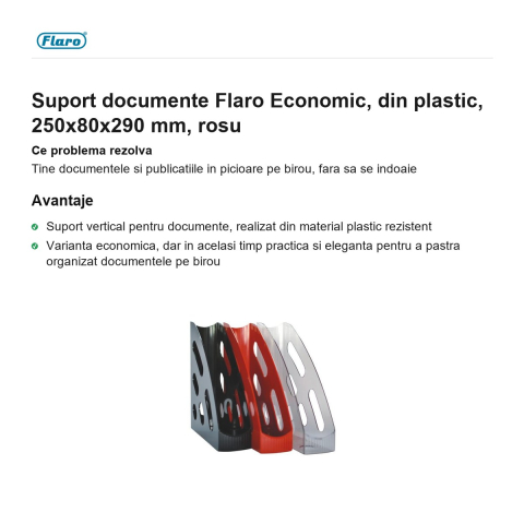 Suport documente Flaro Economic, din plastic, 250x80x290 mm, rosu [1]