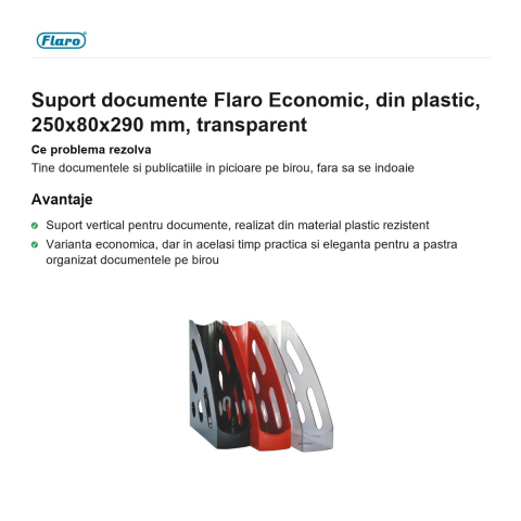 Suport documente Flaro Economic, din plastic, 250x80x290 mm, transparent [1]