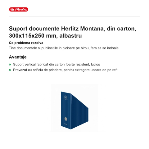 Suport documente Herlitz Montana, din carton, 300x115x250 mm, albastru [1]