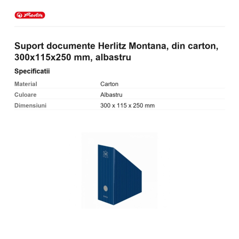 Suport documente Herlitz Montana, din carton, 300x115x250 mm, albastru [2]
