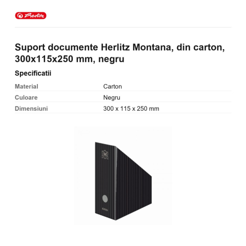 Suport documente Herlitz Montana, din carton, 300x115x250 mm, negru [2]