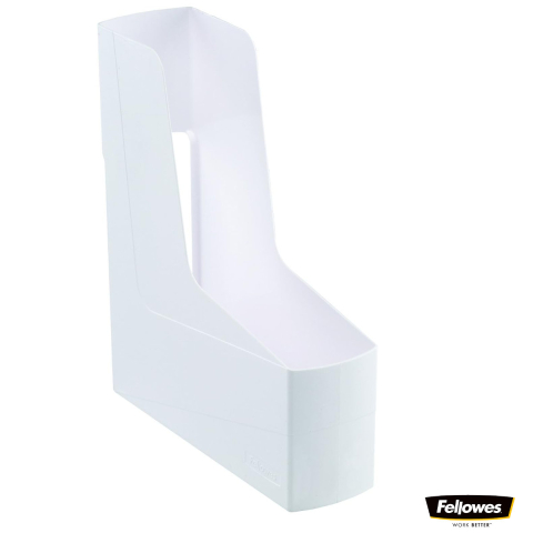 Suporturi pentru documente - Suport documente plastic vertical, Fellowes, 80% material reciclat, culoare alb, pentru reviste si cataloage, dimensiuni 300 x 84 x 266 mm