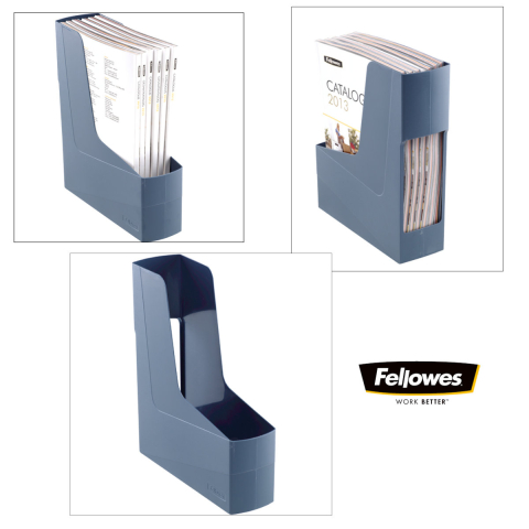 Suport documente plastic vertical, Fellowes, 80% material reciclat, culoare albastru, pentru reviste si cataloage, dimensiuni 300 x 84 x 266 mm [3]