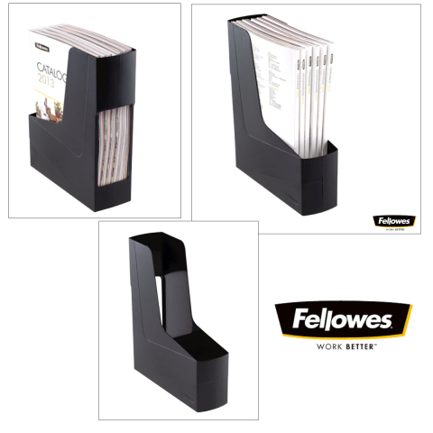 Suport documente plastic vertical, Fellowes, 80% material reciclat, culoare negru, pentru reviste si cataloage, dimensiuni 300 x 84 x 266 mm [3]