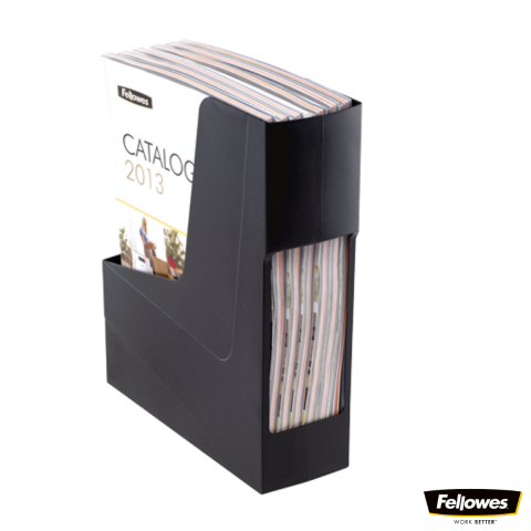 Suport documente plastic vertical, Fellowes, 80% material reciclat, culoare negru, pentru reviste si cataloage, dimensiuni 300 x 84 x 266 mm [1]