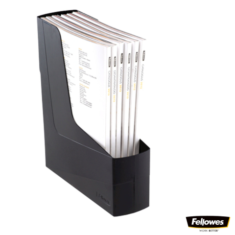 Suport documente plastic vertical, Fellowes, 80% material reciclat, culoare negru, pentru reviste si cataloage, dimensiuni 300 x 84 x 266 mm [2]
