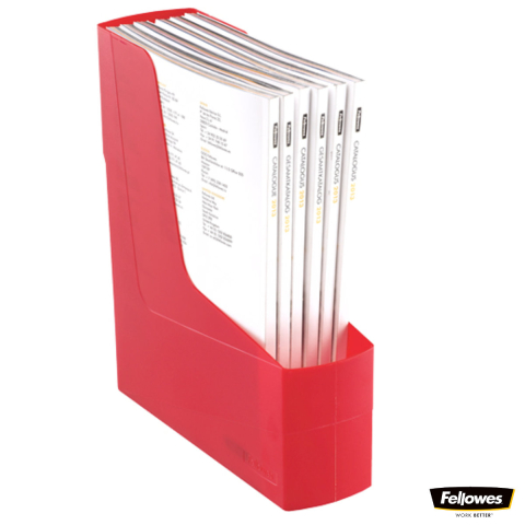 Suport documente plastic vertical, Fellowes, 80% material reciclat, culoare rosu, pentru reviste si cataloage, dimensiuni 300 x 84 x 266 mm [2]