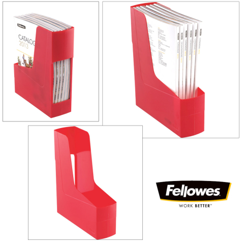 Suport documente plastic vertical, Fellowes, 80% material reciclat, culoare rosu, pentru reviste si cataloage, dimensiuni 300 x 84 x 266 mm [3]