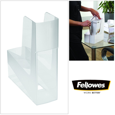 Suport documente plastic vertical, Fellowes, 80% material reciclat, culoare transparent, pentru reviste si cataloage, dimensiuni 300 x 84 x 266 mm [1]