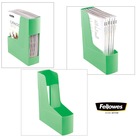 Suport documente plastic vertical, Fellowes, 80% material reciclat, culoare verde, pentru reviste si cataloage, dimensiuni 300 x 84 x 266 mm [3]