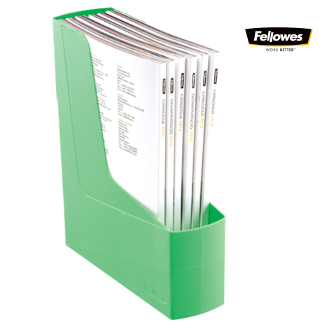 Suport documente plastic vertical, Fellowes, 80% material reciclat, culoare verde, pentru reviste si cataloage, dimensiuni 300 x 84 x 266 mm [1]