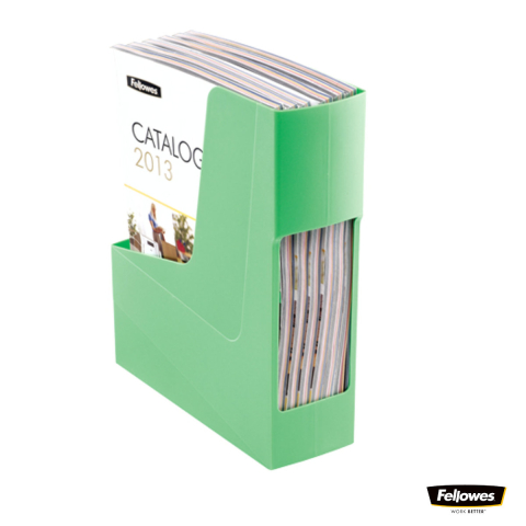 Suport documente plastic vertical, Fellowes, 80% material reciclat, culoare verde, pentru reviste si cataloage, dimensiuni 300 x 84 x 266 mm [2]