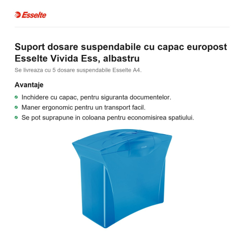 Suport dosare suspendabile cu capac europost Esselte Vivida Ess, albastru [1]