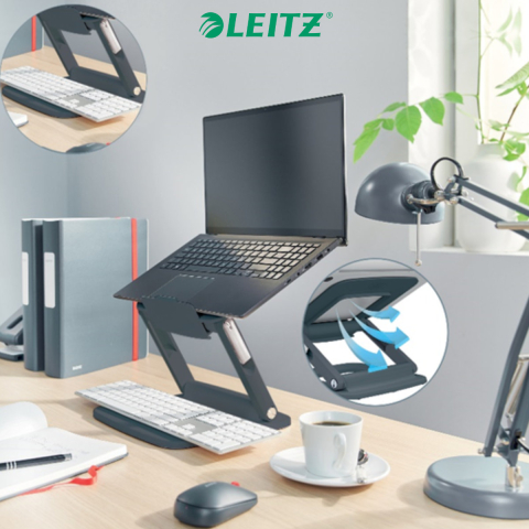 Suport ergonomic pentru laptop ajustabil, Leitz Ergo, gri carbon, reglabil cu 2 parghii, 6 combinatii inaltime, 80% plastic reciclat, certificat IGR [4]