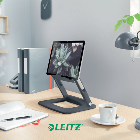 Suport ergonomic pentru laptop ajustabil, Leitz Ergo, gri carbon, reglabil cu 2 parghii, 6 combinatii inaltime, 80% plastic reciclat, certificat IGR [6]