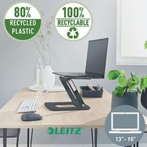 Suport ergonomic pentru laptop ajustabil, Leitz Ergo, gri carbon, reglabil cu 2 parghii, 6 combinatii inaltime, 80% plastic reciclat, certificat IGR [7]