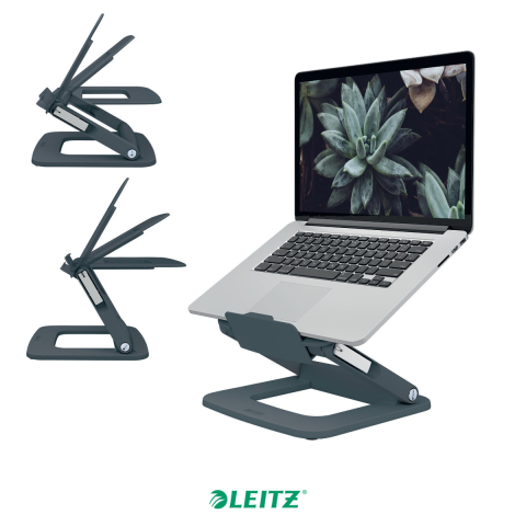 Suport ergonomic pentru laptop ajustabil, Leitz Ergo, gri carbon, reglabil cu 2 parghii, 6 combinatii inaltime, 80% plastic reciclat, certificat IGR [2]