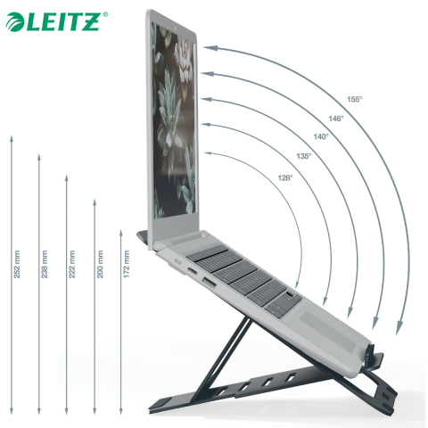 Suport ergonomic pentru laptop ajustabil, Leitz Ergo Slim, din aluminiu, ultra-subtire, 5 inaltimi, pentru laptop 10-17 inch [8]