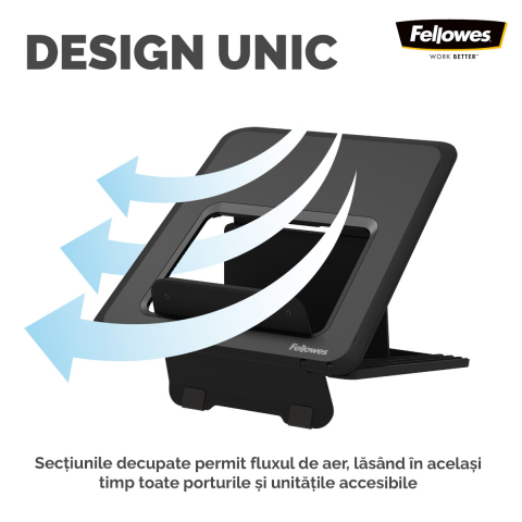Suport ergonomic pentru laptop, Fellowes Breyta, pliabil, 12 pozitii de inaltime, suporta laptop pana la 14 inch (4 kg), pentru birou si mobil [1]