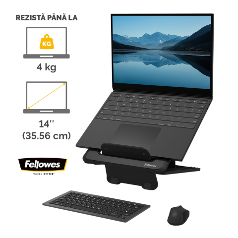 Suport ergonomic pentru laptop, Fellowes Breyta, pliabil, 12 pozitii de inaltime, suporta laptop pana la 14 inch (4 kg), pentru birou si mobil [5]