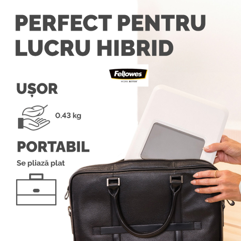 Suport ergonomic pentru laptop, Fellowes Breyta, pliabil, 12 pozitii de inaltime, suporta laptop pana la 14 inch (4 kg), pentru birou si mobil, culoare alb [2]