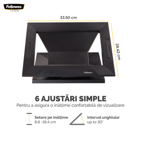 Suport ergonomic pentru laptop, Fellowes Designer Suites, reglabil pe 4 inaltimi, inclinare pana la 30 grade, pentru laptop pana la 17 inch (11.3 kg), negru [1]
