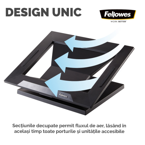Suport ergonomic pentru laptop, Fellowes Designer Suites, reglabil pe 4 inaltimi, inclinare pana la 30 grade, pentru laptop pana la 17 inch (11.3 kg), negru [2]