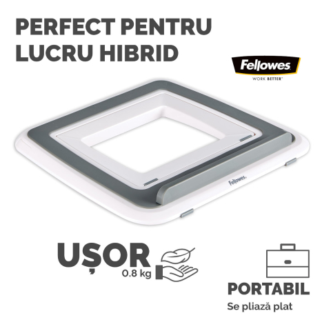 Suport ergonomic pentru laptop, Fellowes I-Spire Quick-Lift, 7 unghiuri reglabile, pliabil, pentru laptop pana la 17 inch (4.5 kg), alb [4]
