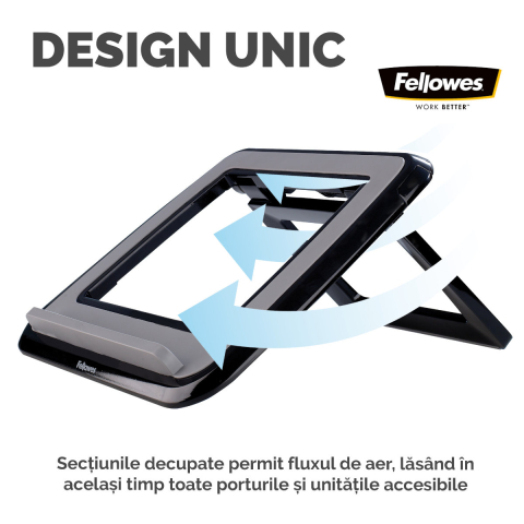 Suport ergonomic pentru laptop, Fellowes I-Spire Quick-Lift, 7 unghiuri reglabile, pliabil, pentru laptop pana la 17 inch (4.5 kg), negru [3]