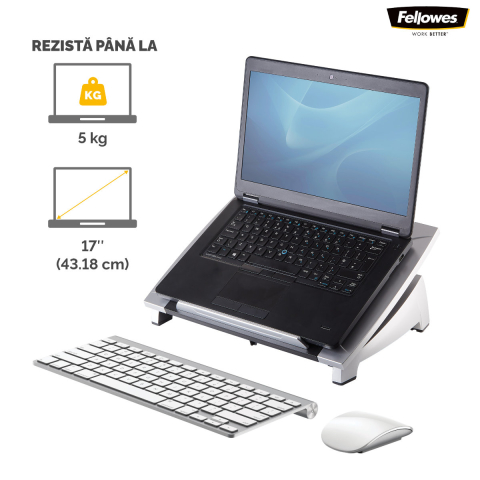 Suport ergonomic pentru laptop, Fellowes Office Suites, reglabil pe inaltime si inclinare, suporta laptop pana la 17 inch (5 kg), pentru birou si acasa [3]