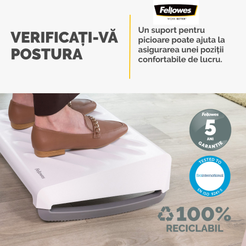 Suport ergonomic pentru picioare, Fellowes Breyta, 3 inaltimi reglabile, balansare optionala, portabil, pentru munca hibrida si home office, alb [2]