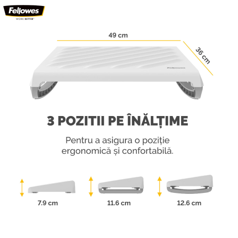 Suport ergonomic pentru picioare, Fellowes Breyta, 3 inaltimi reglabile, balansare optionala, portabil, pentru munca hibrida si home office, alb [1]