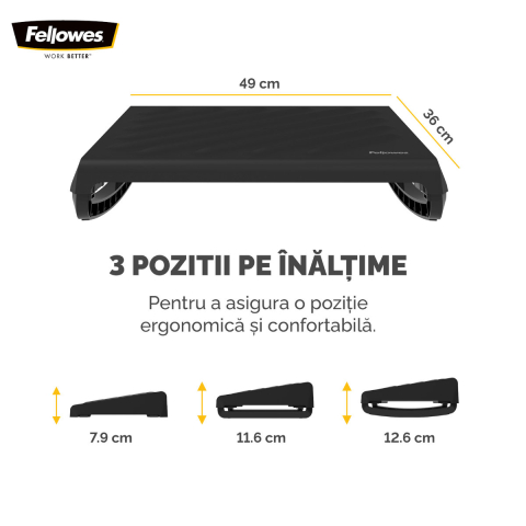 Suport ergonomic pentru picioare, Fellowes Breyta, 3 inaltimi reglabile, balansare optionala, portabil, pentru munca hibrida si home office, negru [1]