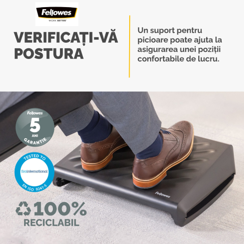 Suport ergonomic pentru picioare, Fellowes Breyta, 3 inaltimi reglabile, balansare optionala, portabil, pentru munca hibrida si home office, negru [2]