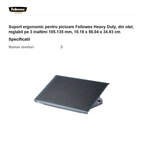 Suport ergonomic pentru picioare Fellowes Heavy Duty, din otel, reglabil pe 3 inaltimi 105-135 mm, 10.16 x 56.04 x 34.93 cm [2]