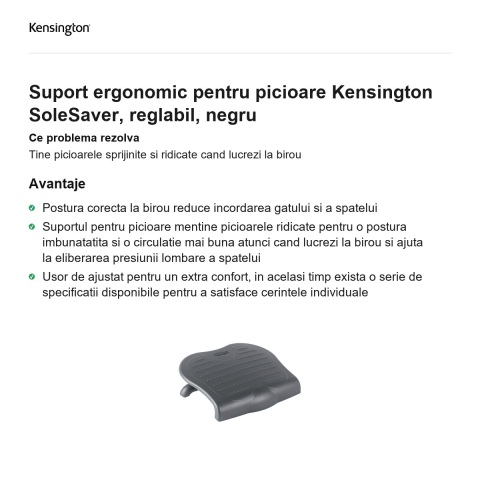 Suport ergonomic pentru picioare Kensington SoleSaver, reglabil, negru [1]