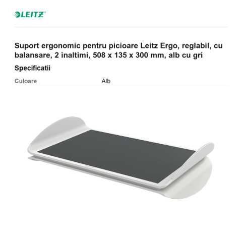Suport ergonomic pentru picioare Leitz Ergo, reglabil, cu balansare, 2 inaltimi, 508 x 135 x 300 mm, alb cu gri [2]