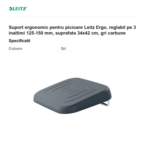 Suport ergonomic pentru picioare Leitz Ergo, reglabil pe 3 inaltimi 125-150 mm, suprafata 34x42 cm, gri carbune [2]