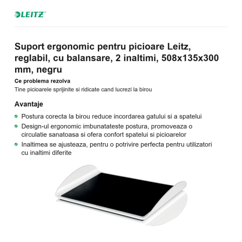 Suport ergonomic pentru picioare Leitz, reglabil, cu balansare, 2 inaltimi, 508x135x300 mm, negru [1]