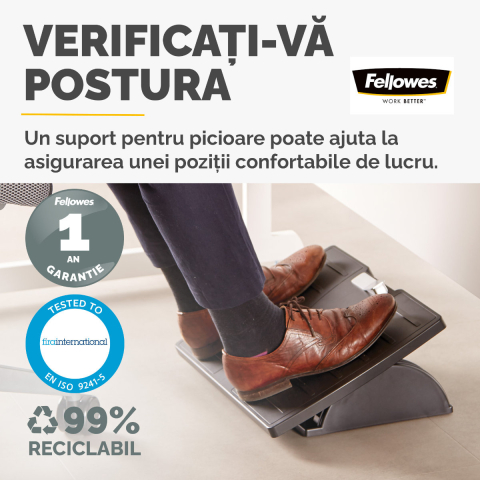 Suport ergonomic pentru picioare reglabil, Fellowes Office Suites, cu tehnologie Microban, 3 inaltimi, balansare libera, pentru birou si acasa [2]