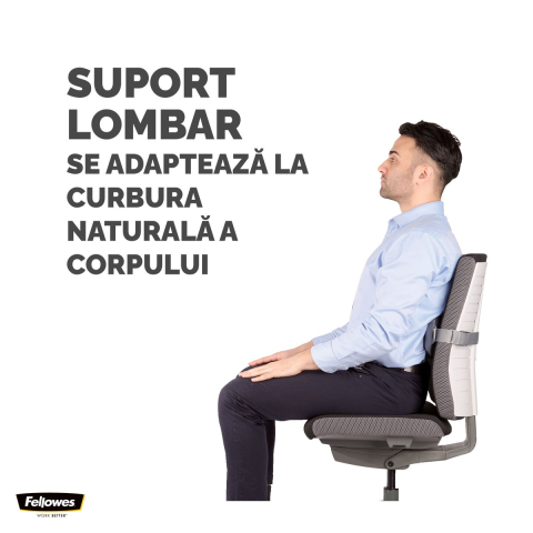 Suport ergonomic pentru spate Fellowes I-Spire, cu perna din spuma si plasa, curea reglabila, 6.5 x 35 x 19 cm, gri [4]
