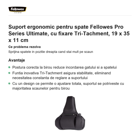 Suport ergonomic pentru spate Fellowes Pro Series Ultimate, cu fixare Tri-Tachment, 19 x 35 x 11 cm [1]