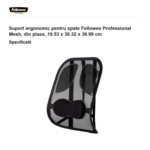 Suport ergonomic pentru spate Fellowes Professional Mesh, din plasa, 19.53 x 30.32 x 36.99 cm [2]