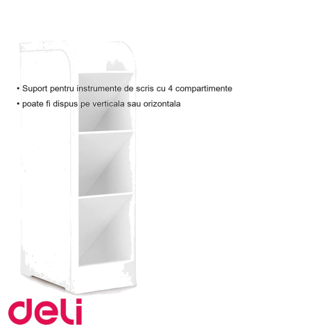 Suport instrumente de scris Deli, 4 compartimente, alb, pozitionare verticala sau orizontala, pentru birou [2]