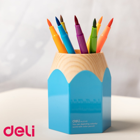 Suport instrumente de scris Deli, design forma creion, culoare albastra, pentru birou [3]