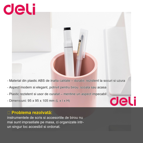 Suport instrumente de scris Deli NuSign, organizator birou din plastic ABS, culoare roz [1]