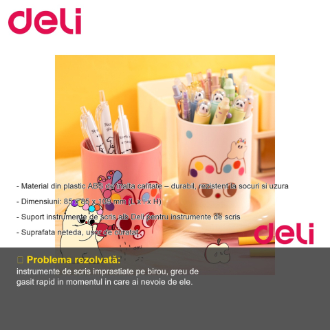 Suport instrumente de scris Deli Z450, plastic ABS alb, organizator pixuri si creioane pentru birou [1]